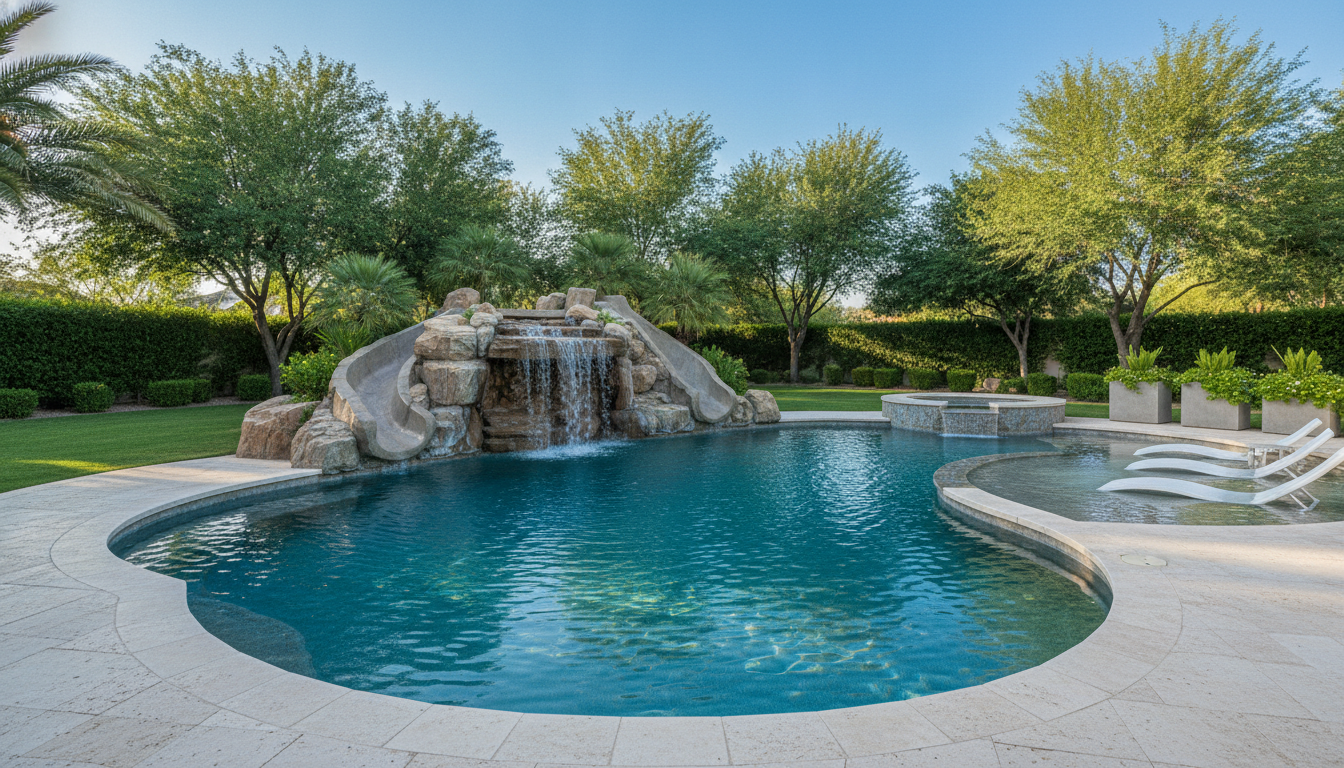 Resort-style freeform pool with waterfall in Goodyear