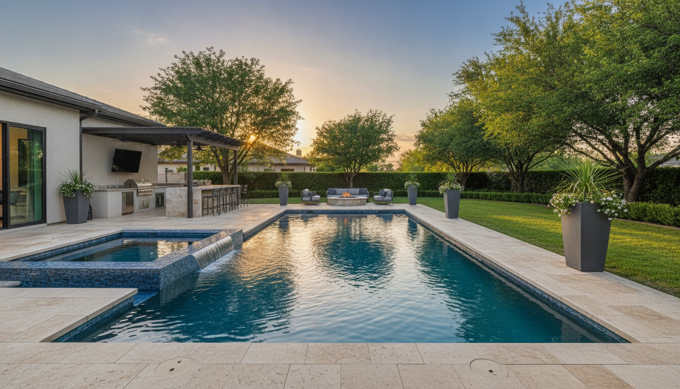 Custom rectangular pool with spa and outdoor kitchen in Buckeye