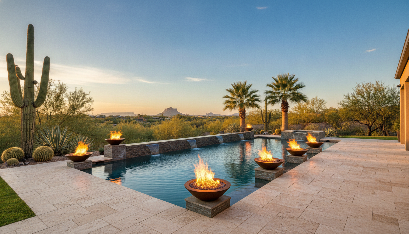 Pool fire features Mesa AZ