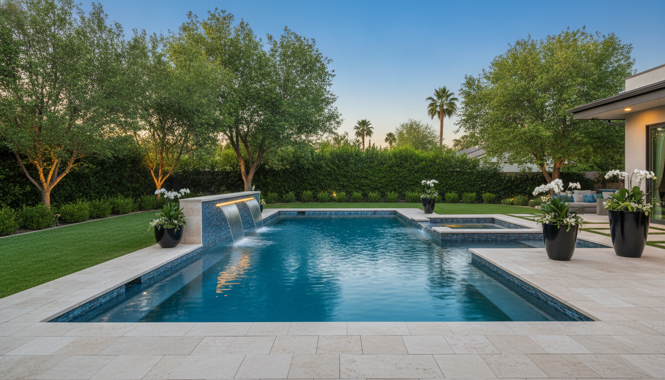 Custom water features and lighting for pool