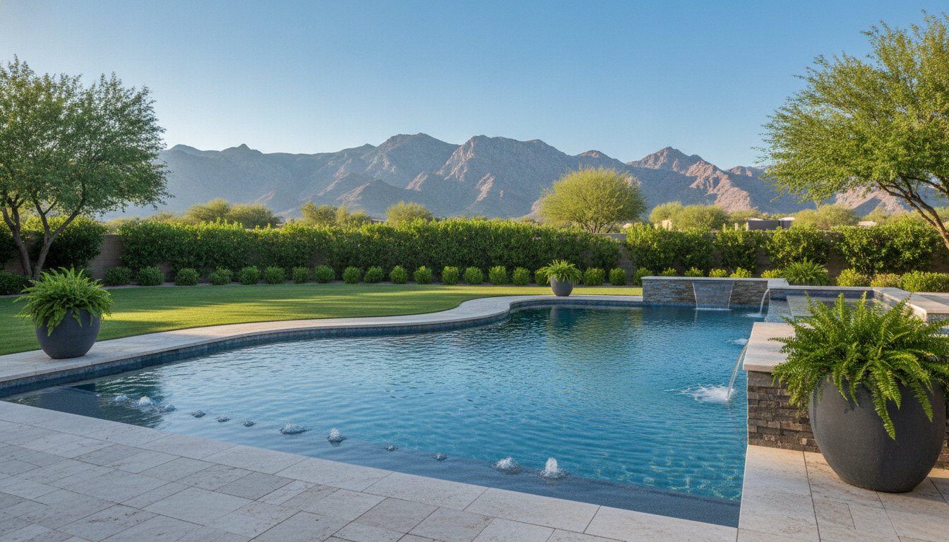 Luxury custom pool builder Surprise AZ with mountain view