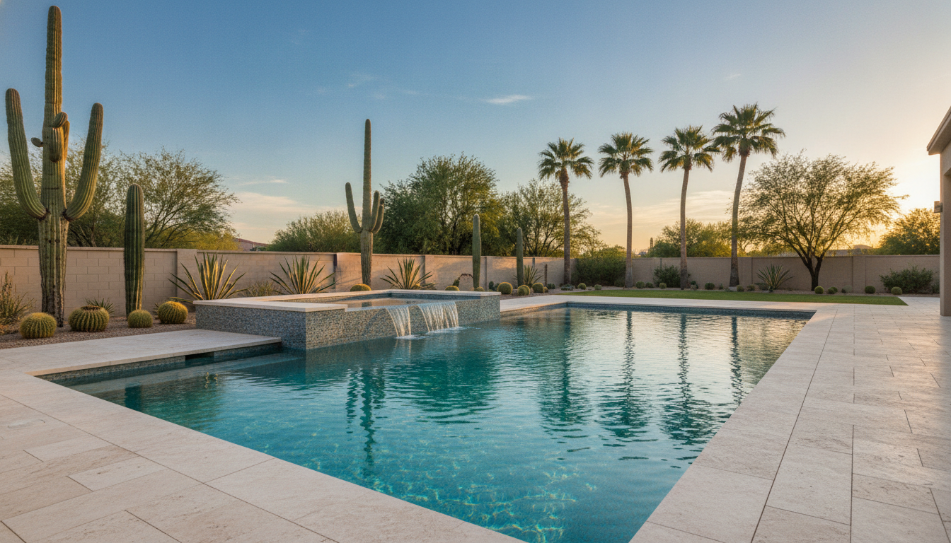 Geometric pool with waterfall Tempe AZ