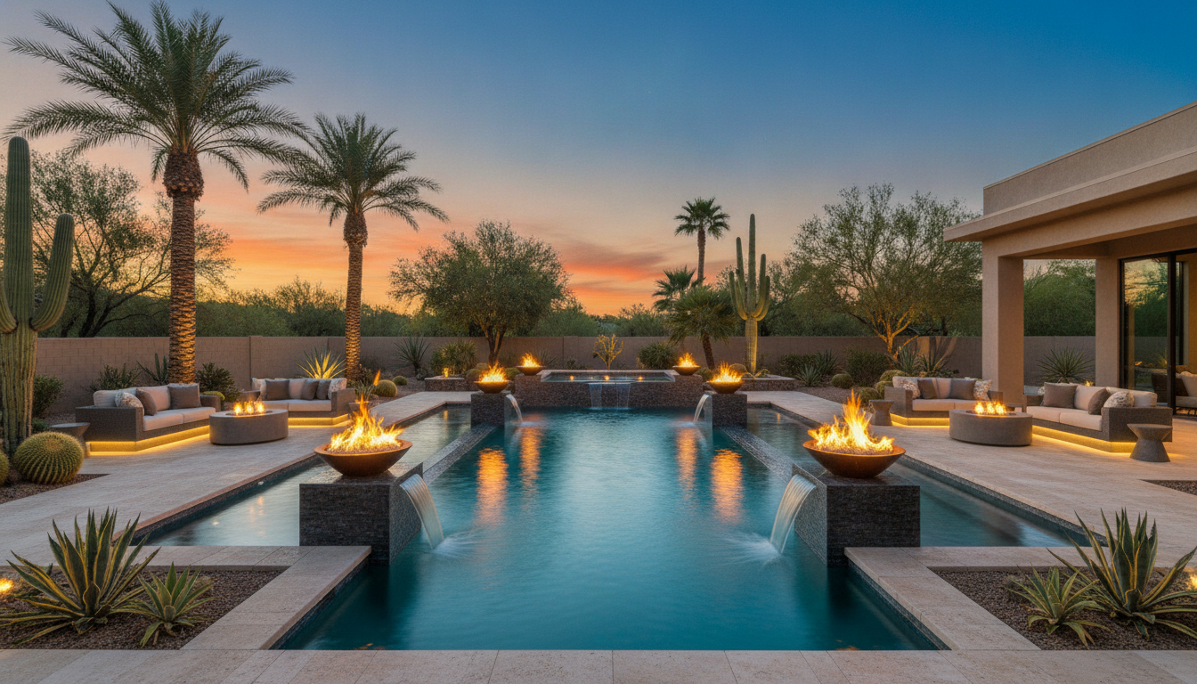 Fire and water features pool Tempe AZ