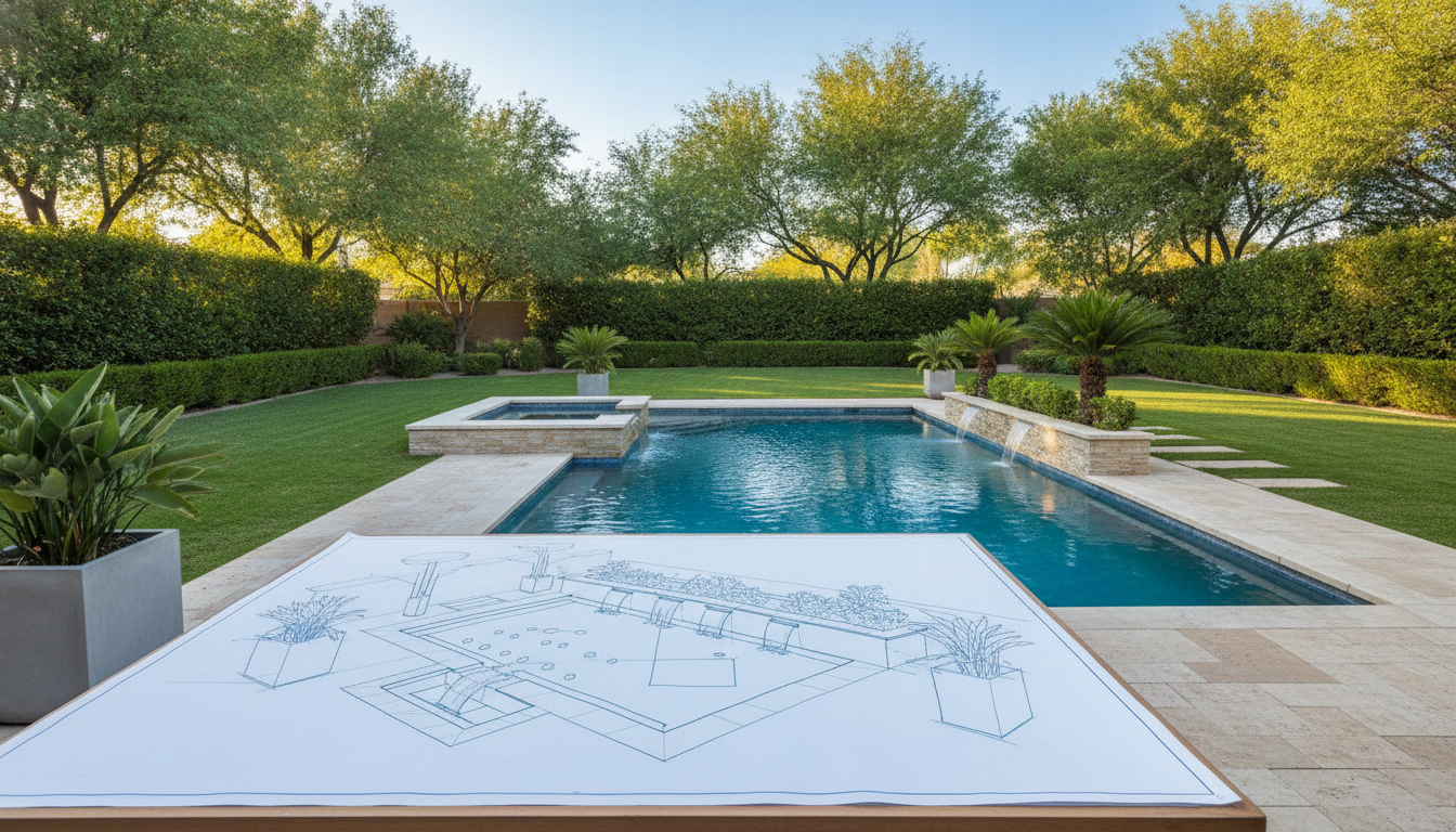 Custom water feature design blueprint for Phoenix luxury pool