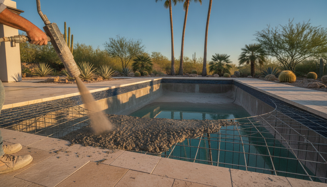Pool shell construction using gunite or shotcrete method